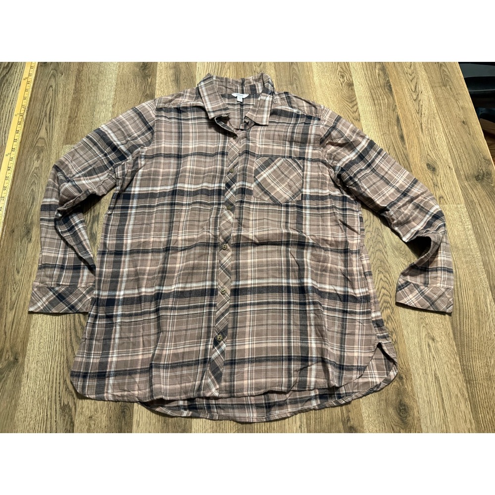 Sonoma Goods For Life Shirt Women Size XL Brown Plaid Button Front Long Sleeve